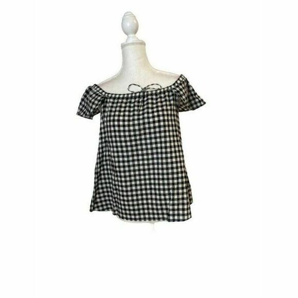 J. Crew Tops - J. Crew Black White Gingham Ruffle sleeve top swinging blouse sz M white black